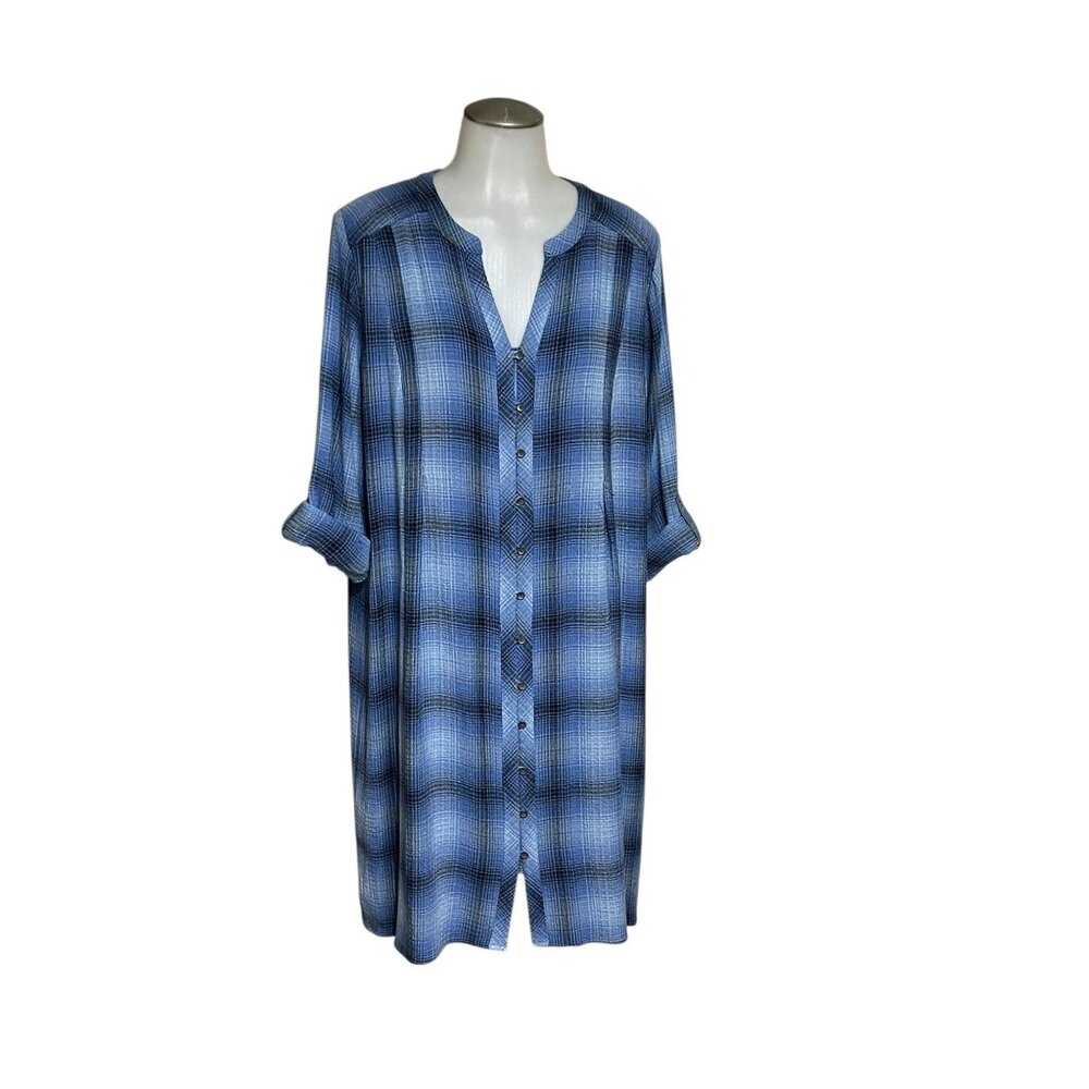 J. Jill‎ Womens Blue Plaid Button-Front Tunic Dress Medium